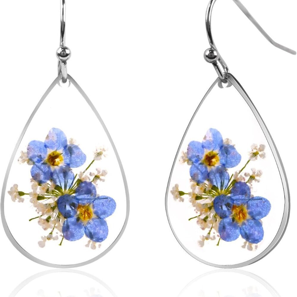 Pressed Flower Earrings Sterling Silver Dangle Jewelry For Women Gift